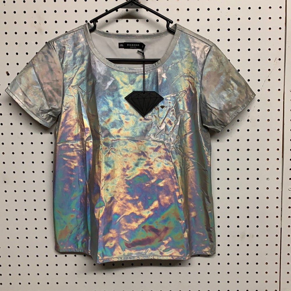 Diamond Supply Co silver iridescent boxy top BRAND NEW